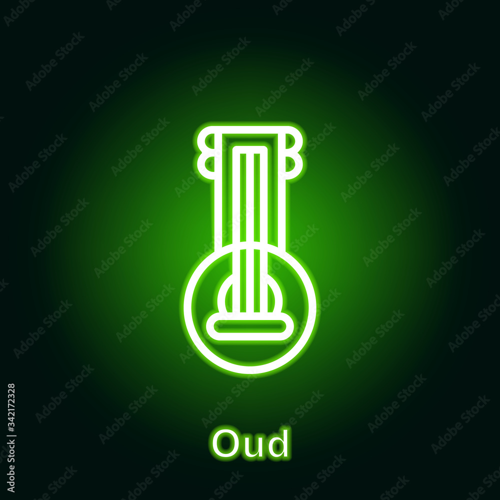 Ramadan oud outline neon icon. Element of Ramadan day illustration icon. Signs and symbols can be used for web, logo, mobile app, UI, UX