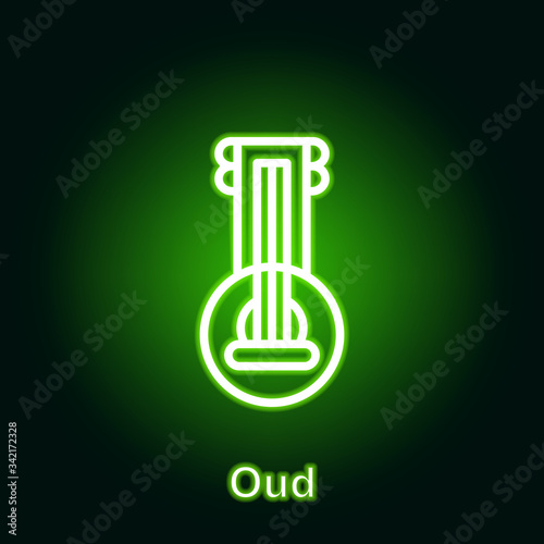 Ramadan oud outline neon icon. Element of Ramadan day illustration icon. Signs and symbols can be used for web, logo, mobile app, UI, UX
