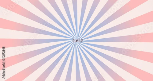 4K looped motion with colorful word SALE against sunburst background