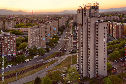 Budapest district 15 at night, when the sun is going down photo