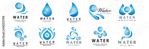 Water Splash Vector And Drop Set - Isolated On White. Abstract Vector Collection Of Flat Water Splash and Drop Logo. Icons For Droplet, Water Wave, Rain, Raindrop, Company Logo And Bubble Design
