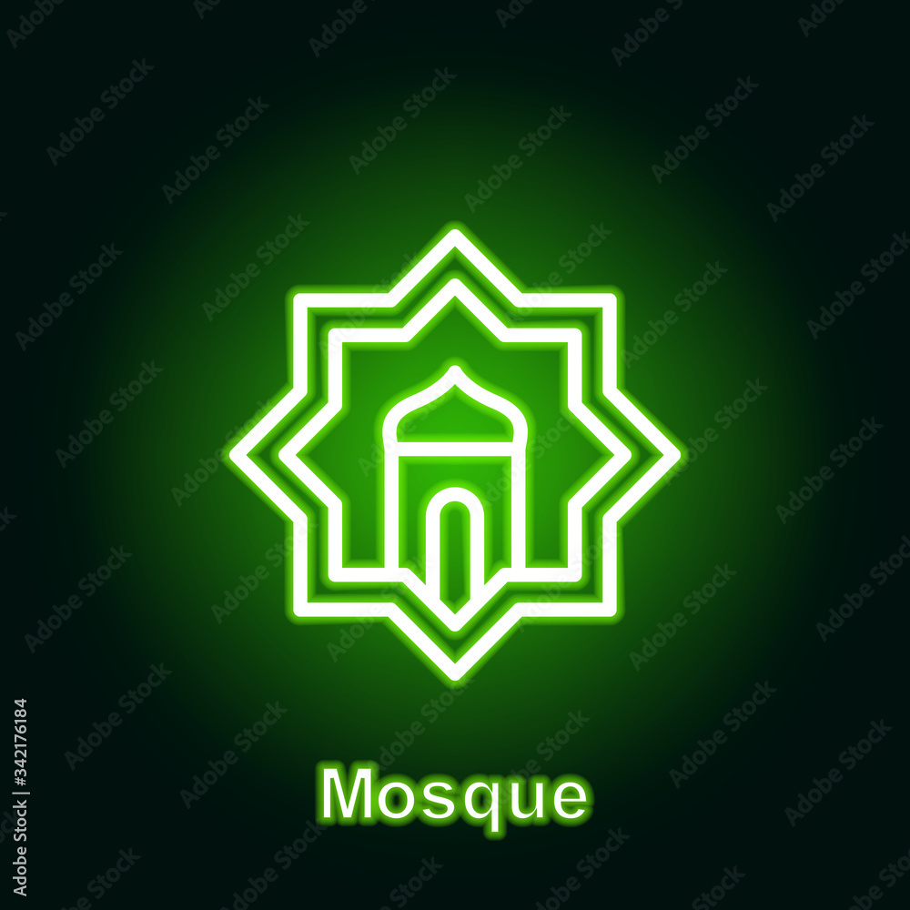 Ramadan mosque outline neon icon. Element of Ramadan day illustration icon. Signs and symbols can be used for web, logo, mobile app, UI, UX Ramadan mosque outline neon icon. Element of Ramadan day illustration icon. Signs and symbols can be used for web, logo, mobile app, UI, UX