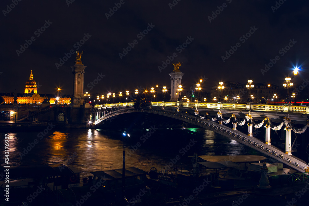 famous Parisian Pont Alexandre in the night