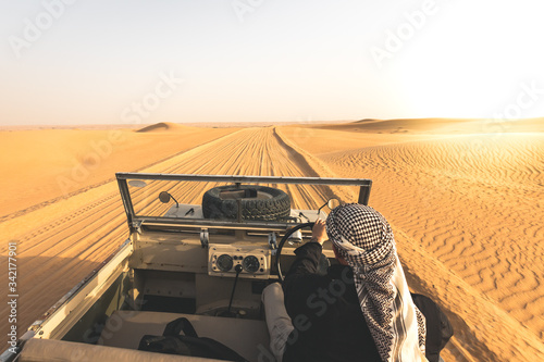 Driving Land Rover in the desert of Dubai - UAE