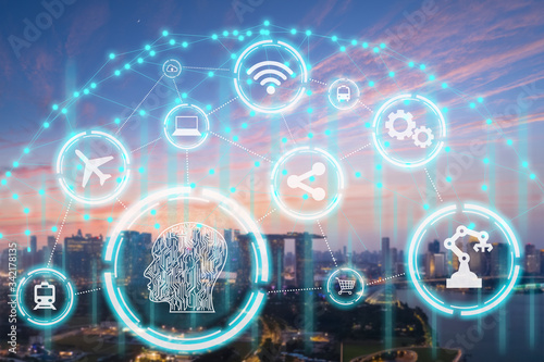 Photography Smart city, wireless technology, communication concept, New generation of Modern