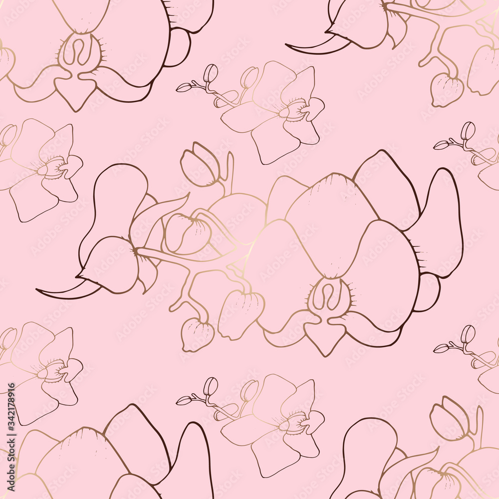 Delicate seamless print with Golden Sakura on a pink background