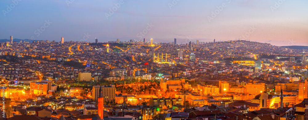 Ankara/Turkey-March 09 2019: Panoramic Ankara view with Kocatepe Mosque and Atakule