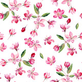 Apple blossom watercolor seamless pattern. Beautiful hand drawn texture vector