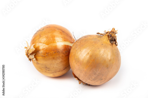 Raw big onion on white background.