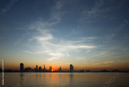 Beautiful sunset and Bahrain skyline