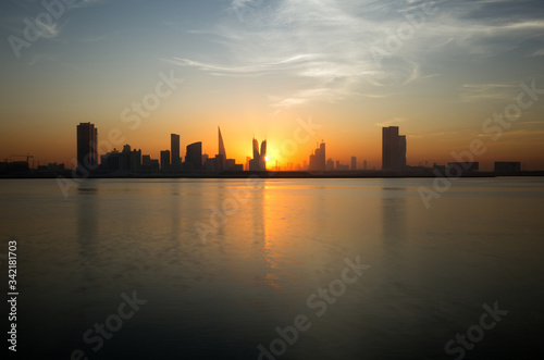 Beautiful Bahrain skyline and the sun