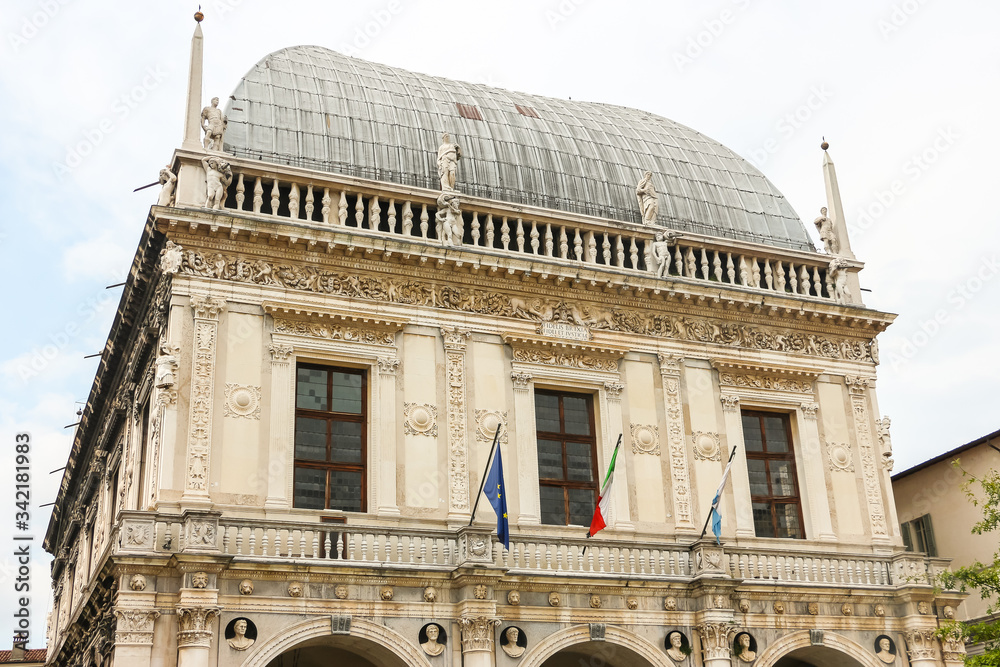 Brescia, Italy. View of city town hall (Palazzo della Loggia) in Brescia.