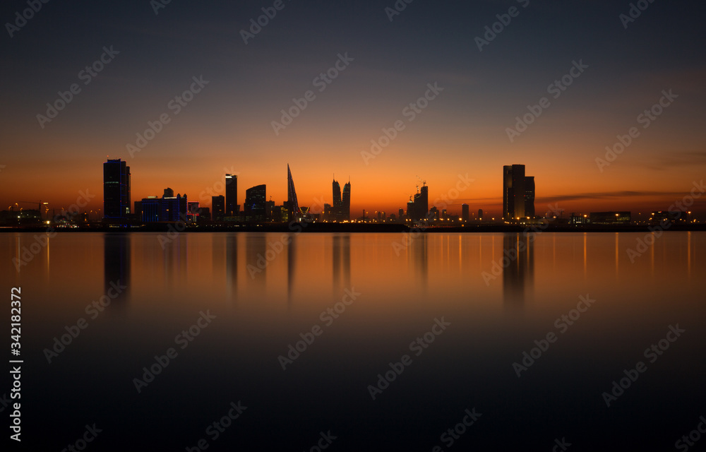 Bahrain skyline during sunset.