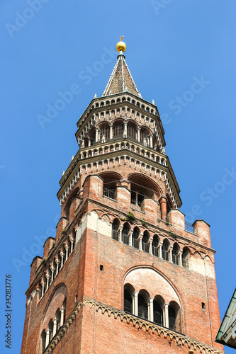 Cremona, Italy. Beautiful architecture of bell tower (Torrazzo of Cremona) in Cremona.