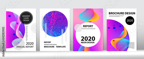 Big Data Neon Tech Magazine. Trendy Covers Set. 3D Fluid Shapes Music Cover Template. 