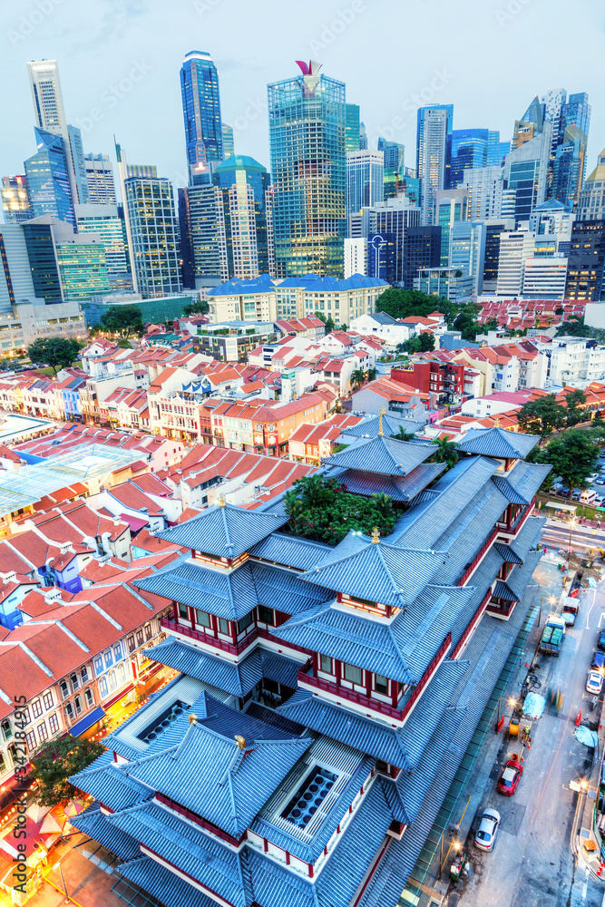 Sunset Skyline in Singapore Chinatown