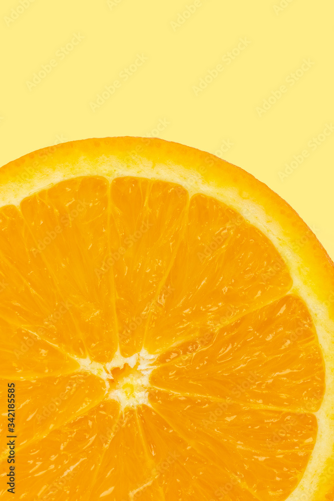 orange slice, clipping path, isolated on orange background full depth of field orange slice, clipping path, isolated on orange background full depth of field