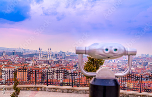 Ankara/Turkey-March 02 2019: City binoculars with the view of Kocatepe Mosque photo