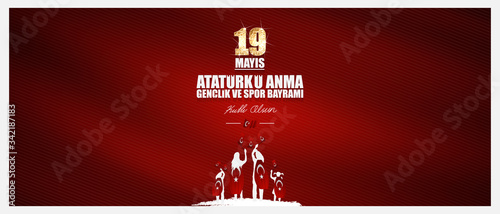 19 mayis, Atatürk'u anma genclik ve spor bayrami. (19 may, Commemoration of Atatürk, Youth and Sports Day.) Celebration vector illustration