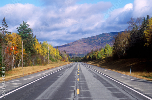 An open road on scenic Route 302 in Crawford Notch, New Hampshire