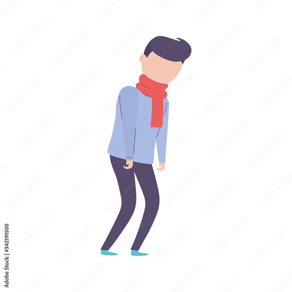 covid 19 coronavirus, sick man with scarf character, isolated icon
