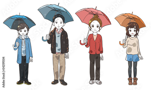 傘はさしたけど雨に濡れる人々