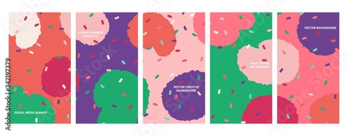 Social media banners. Set of banners for social media stories with grunge textures. Story templates for cover, flyer, brochure.