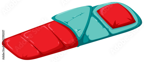 Red sleeping bag with pillow on white background