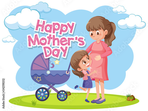 Template design for happy mother's day with mom and kids