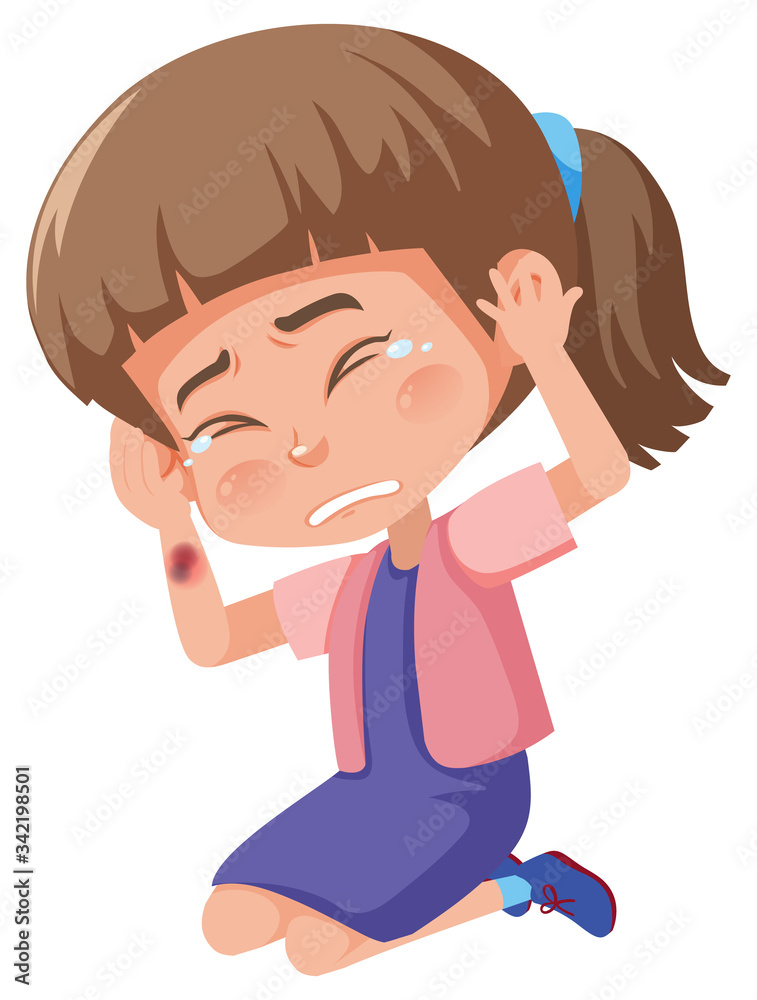 Girl with briuses crying on white background Girl with briuses crying on white background
