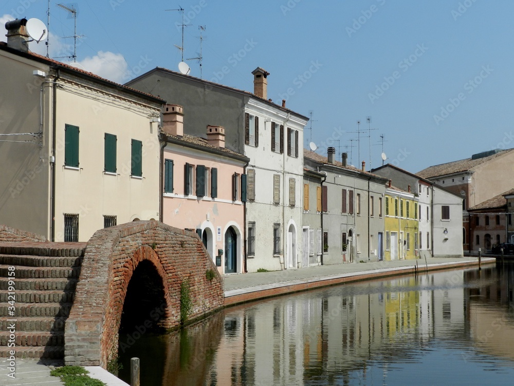 Comacchio, Italy, Houses and Reflections