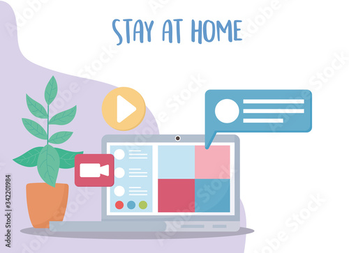 stay at home, online meeting video call talking bubble