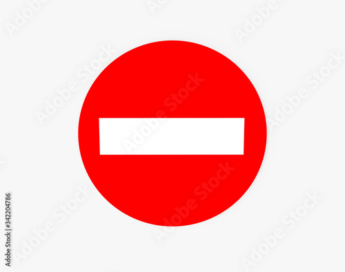 No entry traffic sign. Isolated on white. Clipping path. 3D Rendering.