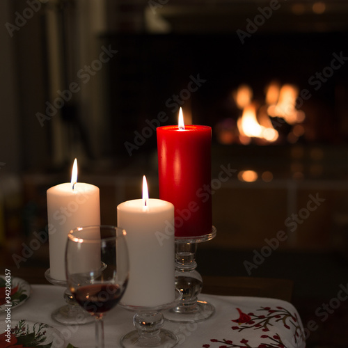 christmas candle and red wine