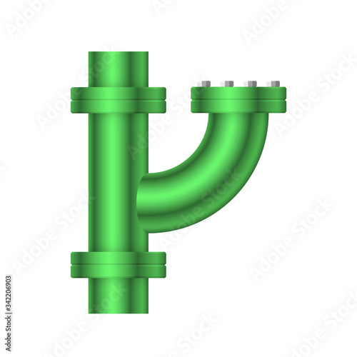 Pipe vector. Connection by flange fitting. For pipeline construction to transport liquid or gas in industry i.e. crude, oil, natural gas. Also water supply infrastructure in plumbing and irrigation.