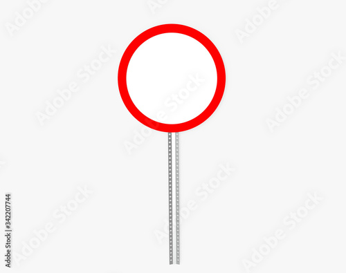Empty circle traffic sign with metal pillar. Isolated on white. Clipping path. 3D Rendering.