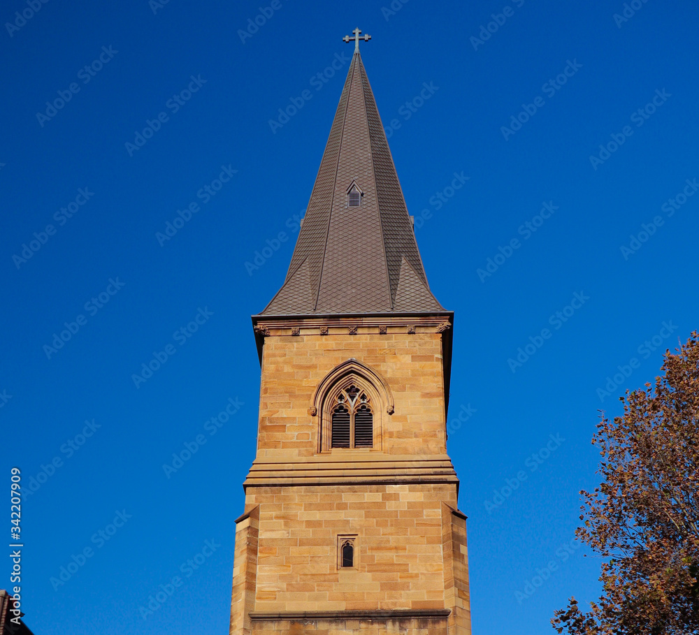 Church Tower in Sydney NSW Australia on a beautiful clear blue Sky
