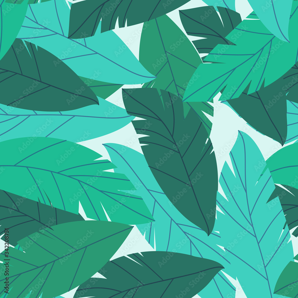 Floral seamless pattern with green leaves, vector illustration.