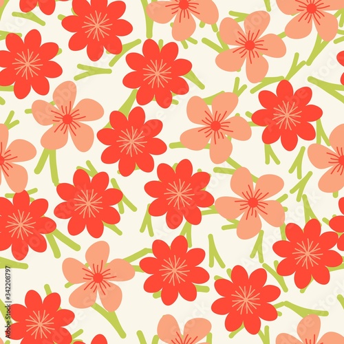 Seamless pattern with hand drawn doodle flowers. Floral vector background.