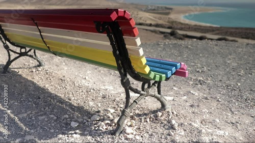 colourful bench with a view in fuerteventura photo