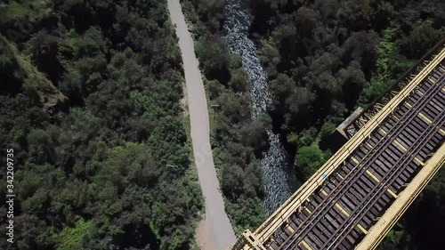 Birdseye Aerial View of Malleco Railway Viaduct from 19th Century, Canyon and River. National Monument of Chile photo