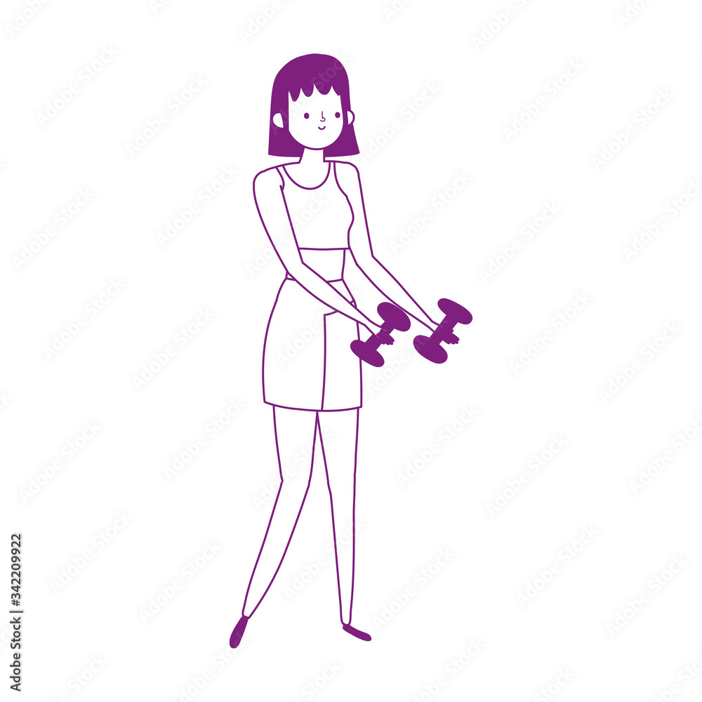 young woman lifting gym dumbbell isolated icon white background young woman lifting gym dumbbell isolated icon white background