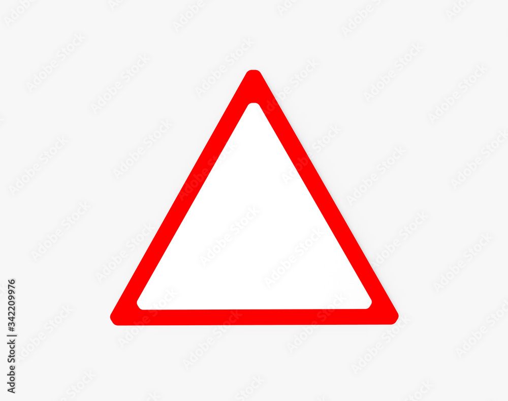 Empty triangle traffic sign. Isolated on white. Clipping path. 3D Rendering. Empty triangle traffic sign. Isolated on white. Clipping path. 3D Rendering.