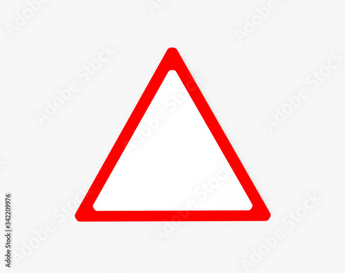 Empty triangle traffic sign. Isolated on white. Clipping path. 3D Rendering.