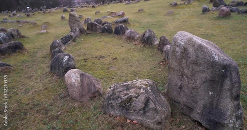 Ancient viking burial site, stones arranged in a boat shape, lindholm hoje photo