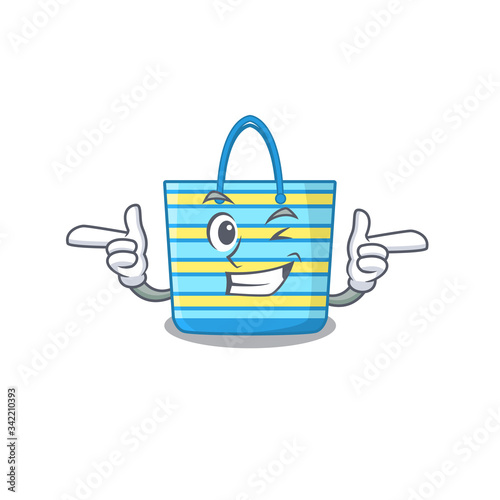 Cartoon design concept of beach bag with funny wink eye