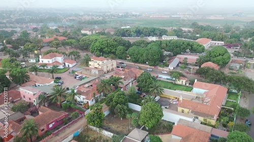 2020 - good aerial over rural neighborhoods near Bissau in Guinea-Bissau West Africa, a typical West African city.