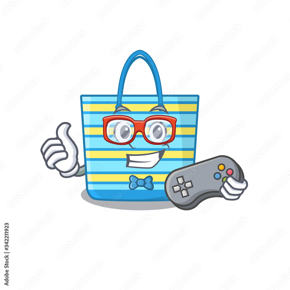 Mascot design concept of beach bag gamer using controller Mascot design concept of beach bag gamer using controller