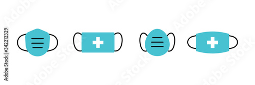 Breathing medical respiratory mask vector icon collection. Set of Pandemic virus protection face masking illustrations.