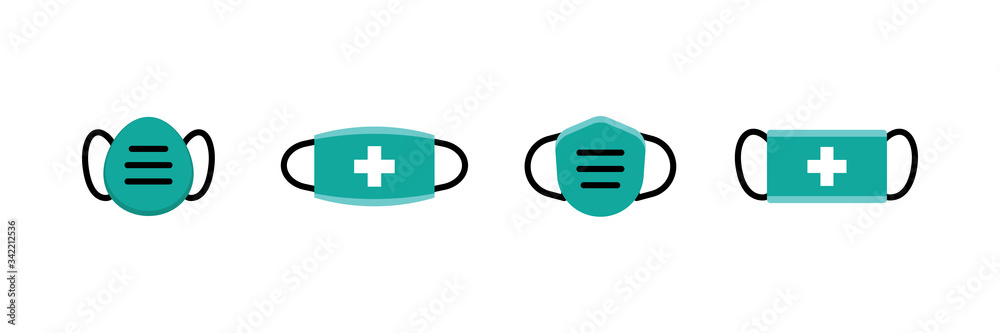 Obraz premium Breathing medical respiratory mask vector icon collection. Set of Pandemic virus protection face masking illustrations.